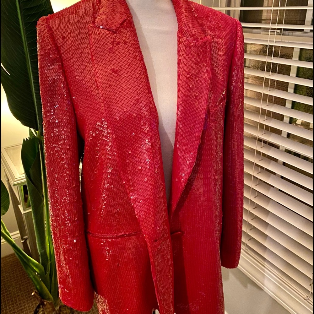 ZARA Red Sequin Blazer Size Large